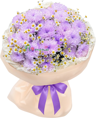 Букет из хризантем и танацетума «Лавандовое облако»